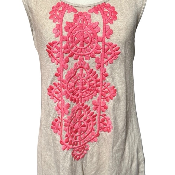 Uncle Frank 100% Linen Embroidered Sleeveless Midi Length PullOn Lagenlook Dress - Picture 2 of 8